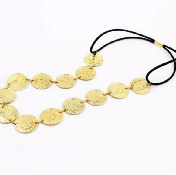 Gold Coins Black Elastic Headband - Picture 3 of 3